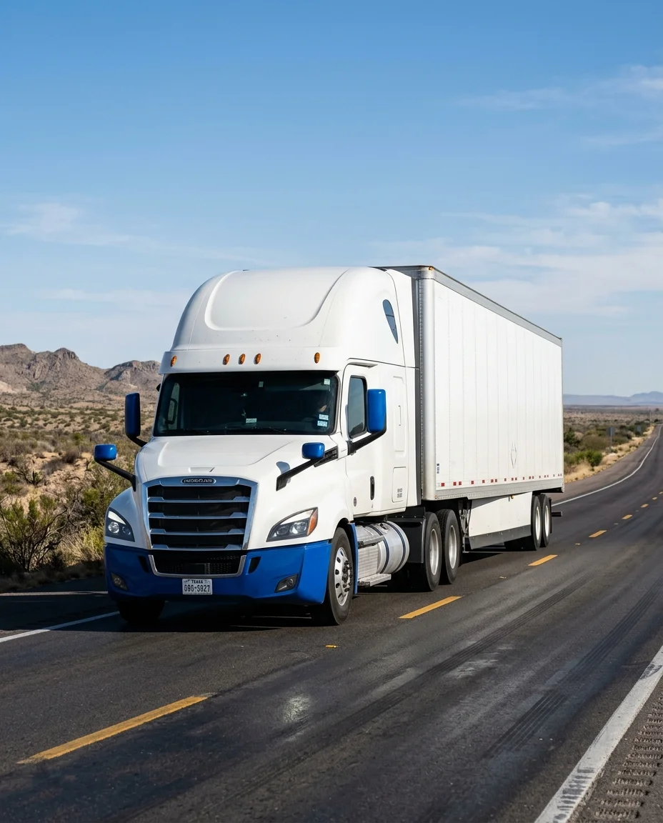 Tractocamión Blue Arrow transportando carga FTL/LTL en carretera
